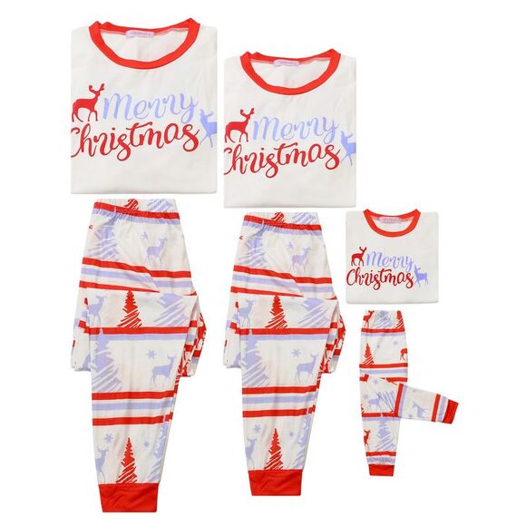 Child's Christmas Sleepwear Long Sleeve Tee with Pants Lounge Pajama Sets Red - Picture 3 of 4